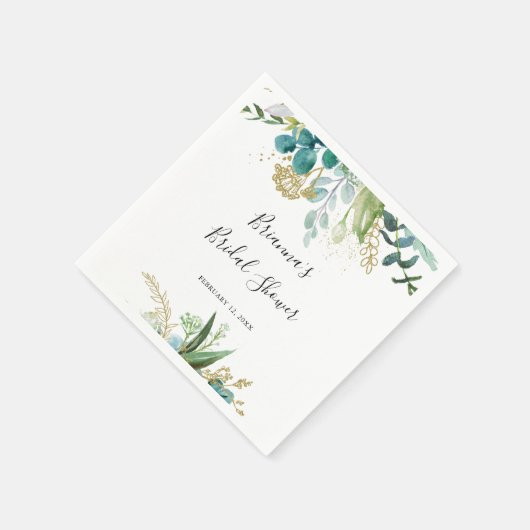 金ゴールドフローラ熱帯緑ブライダルシャワー スタンダードカクテルナプキン (角)