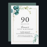 金ゴールドフローラ熱帯緑90th誕生日パーティー 招待状<br><div class="desc">この金ゴールドフローラ熱帯の緑90th誕生日パーティーへの招待は、の誕生日パーティシンプルーに最適である。このデザインは主に手絵を描水色の緑の葉と金ゴールドの花を結合し、幾何学的なフレームを飾エレガントる。</div>