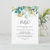 金ゴールドフローラ熱帯BabyQベビーシャワーバーベキュー 招待状 (スタンド正面)