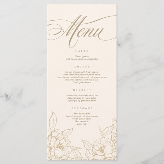 金ゴールドフローラ牡丹、アイボリー結婚のメニューカード プログラム (正面)