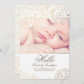 金ゴールドフローラ生まれたばかりのベビー写真の誕生発表 案内状 (正面/裏面)