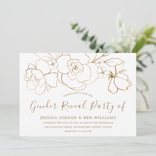 金ゴールドフローラ男女兼用パーティーベビーシャワー 招待状 (スタンド正面)