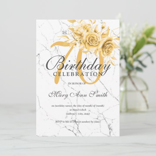 金ゴールドフローラ第70回誕生パーティ大理石  招待状 (スタンド正面)