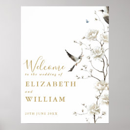 金ゴールドフローラ結婚の歓迎サイン ポスター