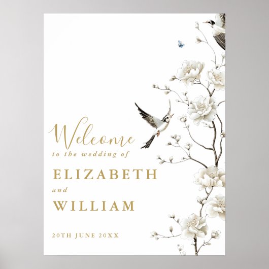 金ゴールドフローラ結婚の歓迎サイン ポスター (正面)