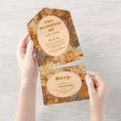 金ゴールドフローラ結婚アールヌーボー オールインワン招待状 (貼ってはがせる)