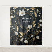 金ゴールドフローラ結婚リースの写真ブース背景 タペストリー (正面)