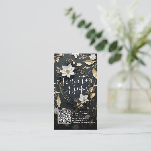 金ゴールドフローラ結婚リースのQRコードウェブサイトRSVP エンクロージャーカード (スタンド正面)