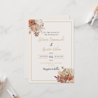 金ゴールドフローラ結婚式招待状 招待状