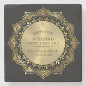 金ゴールドフローラ結婚曼荼羅50th on black ストーンコースター (正面)