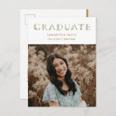 金ゴールドフローラ緑化タイポグラフィ写真卒業 インビテーションポストカード (正面/裏面)