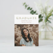 金ゴールドフローラ緑化タイポグラフィ写真卒業 インビテーションポストカード (スタンド正面)