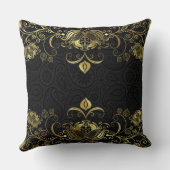 金ゴールドフローラ縁どレースと黒ペイズリー模様 クッション (裏面)