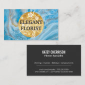 金ゴールドフローラ背景 |大理石(青) 名刺 (正面/裏面)