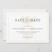 金ゴールドフローラ花束輪郭エレガントタイポグラフィ 招待状 (正面)