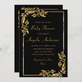 金ゴールドフローラ額乳児女子シャワー招待状