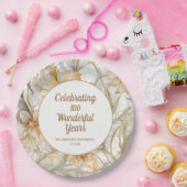 金ゴールドフローラ100誕生日 ペーパープレート (パーティー)