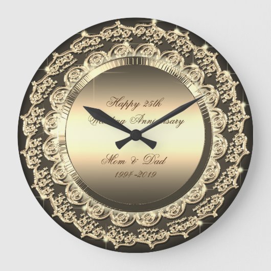 金ゴールドフローラ25結婚周年記念 ラージ壁時計 (正面)