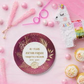 金ゴールドフローラ40周年ルビー結婚ズ ペーパープレート (パーティー)