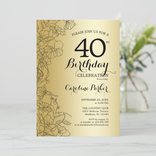 金ゴールドフローラ40歳の誕生日パーティー 招待状 (スタンド正面)