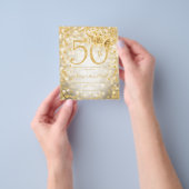 金ゴールドフローラ50番目の誕生日ライト招待状 チラシ (手)