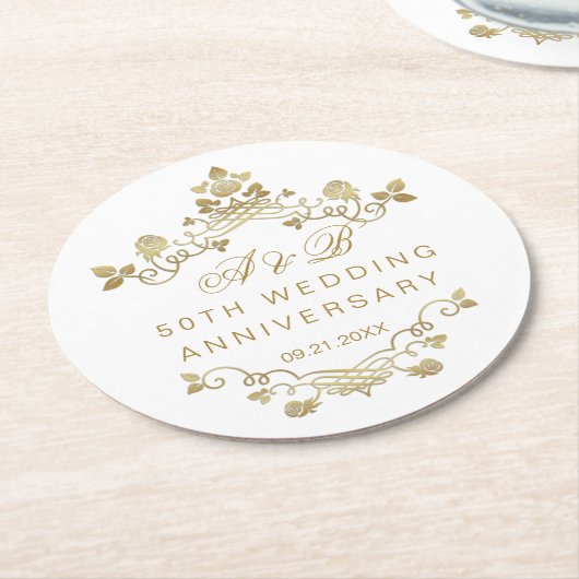 金ゴールドフローラ50結婚周年記念 ラウンドペーパーコースター (アングル)