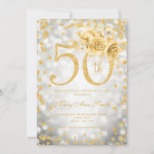 金ゴールドフローラ50誕生日グラムライツシルバー 招待状 (正面)