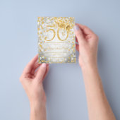 金ゴールドフローラ50誕生日ライト招待状シルバー チラシ (手)