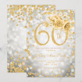 金ゴールドフローラ60誕生日グラムシルバーライト 招待状