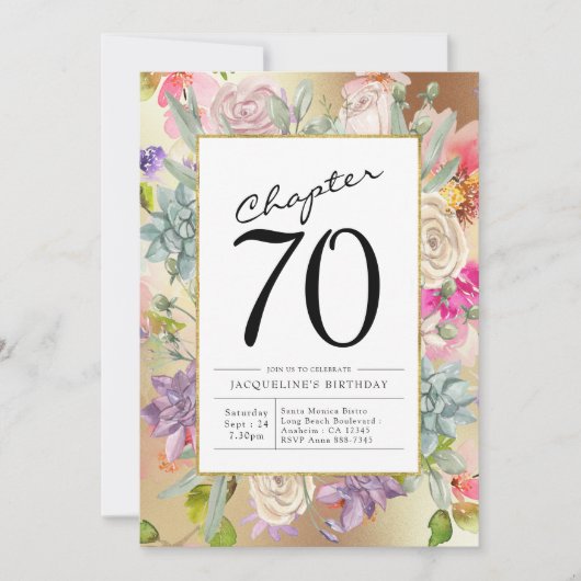 金ゴールドフローラ70誕生日 招待状 (正面)