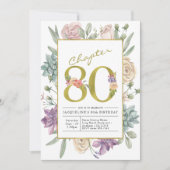 金ゴールドフローラ80番目の誕生日招待状 招待状 (正面)