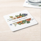 金ゴールドフローラ ユーカリエレガントカリ緑 スクエアペーパーコースター (アングル)