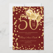金ゴールドフローラ&紙吹雪50th誕生日ブルゴーニュ 招待状 (正面)