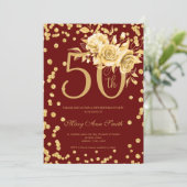 金ゴールドフローラ&紙吹雪50th誕生日ブルゴーニュ 招待状 (スタンド正面)