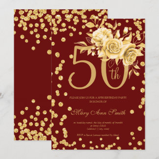金ゴールドフローラ&紙吹雪50th誕生日ブルゴーニュ 招待状