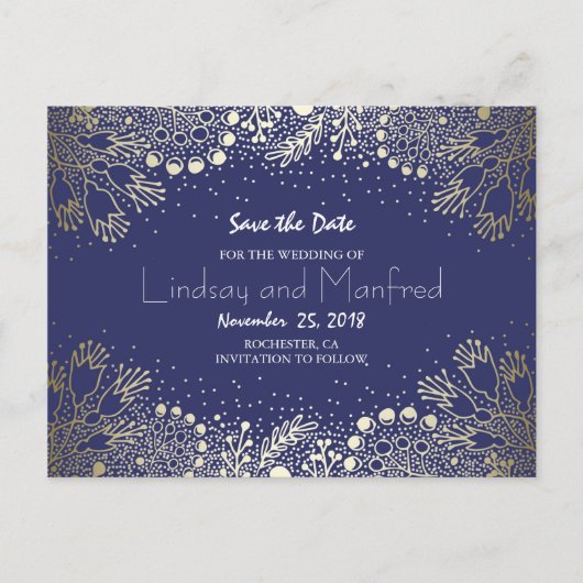 金ゴールドフローラ- Wonderland Garden日付を保存 案内ポストカード (正面)