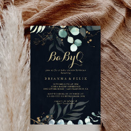 金ゴールドフローラBabyQベビーシャワーブルーバーベキュー 招待状