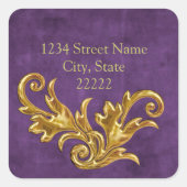 金ゴールドフローリズ差出人住所封筒用シール スクエアシール (正面)
