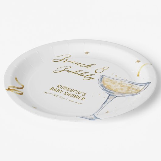 金ゴールドブエレガントブルシャンパンベビーシャワー ペーパープレート (アングル)