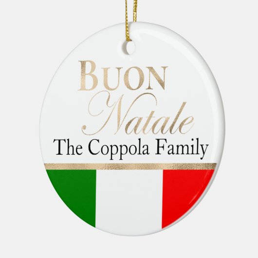 金ゴールドブオンナターレイタリアンル国旗のクリスマス セラミックオーナメント (左)