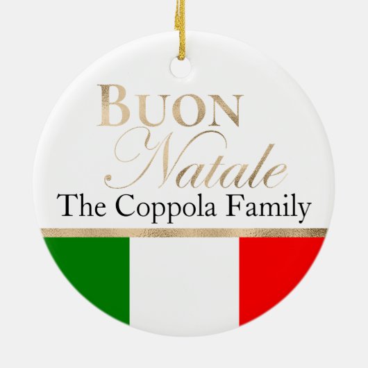 金ゴールドブオンナターレイタリアンル国旗のクリスマス セラミックオーナメント (裏面)