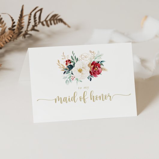 金ゴールドブクラシックルガンディホワイトフローラブライダルパーティ サンキューカード