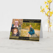 金ゴールドブストライプラックズ卒業3枚の写真 カード (黄色い花)