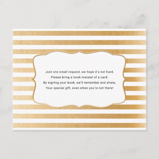 金ゴールドブックリクエストカードのニュートラルベビーシャワー インビテーションポストカード (正面)