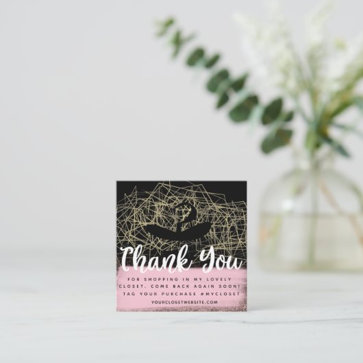 金ゴールドブティックハンガフェイクークローゼット衣料ビジネス スクエア名刺 (スタンド正面)