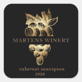 金ゴールドブドウワイナリーワインビジネスワインラベル スクエアシール (正面)