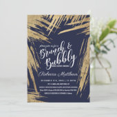 金ゴールドブモダンラシストロークスネイビーブルーブランチバブリー 招待状 (スタンド正面)