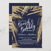 金ゴールドブモダンラシストロークスネイビーブルーブランチバブリー 招待状 (正面/裏面)