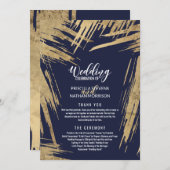 金ゴールドブモダンラシストロークネイビーブルー結婚式 プログラム (正面/裏面)