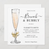 金ゴールドブモダンランチと泡立つガラスブライダルシャワー 招待状 (正面/裏面)